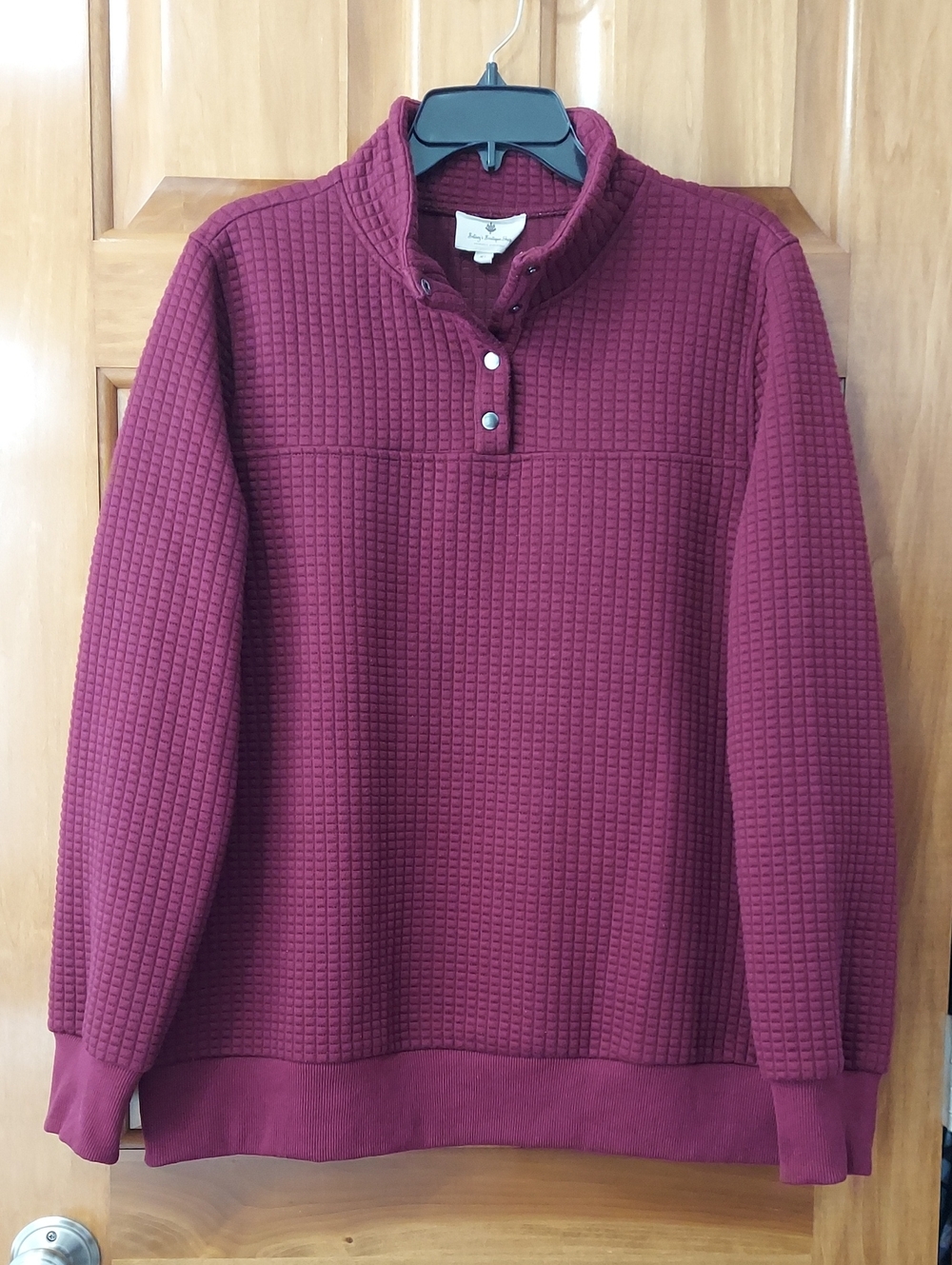Betsey's Quilted Snap-Front Pullover Turtleneck Top, Burgundy, XL, Like New▪
